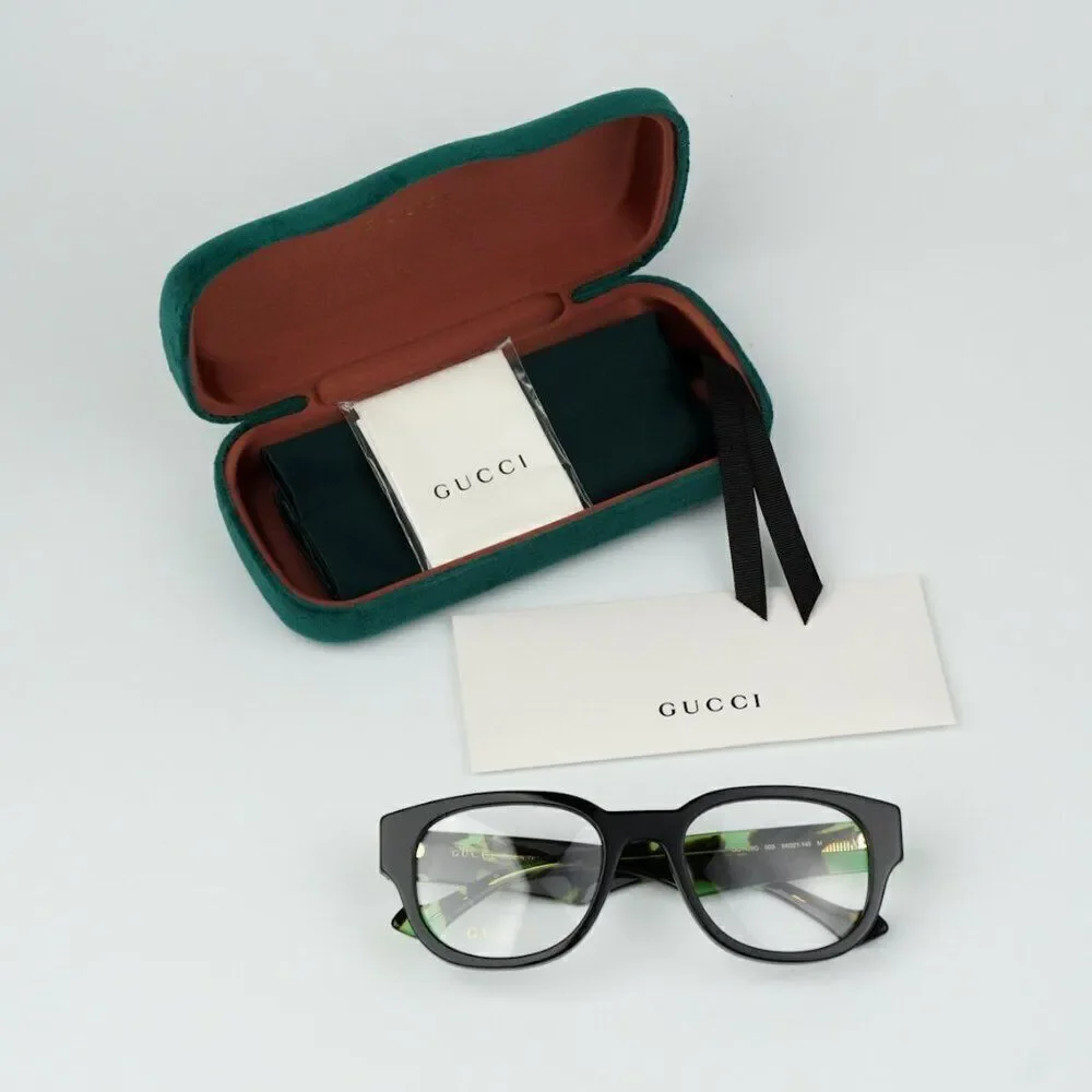 NEW Gucci GG1429O 003 Black Green Havana Square Men Eyeglasses GG 1429O